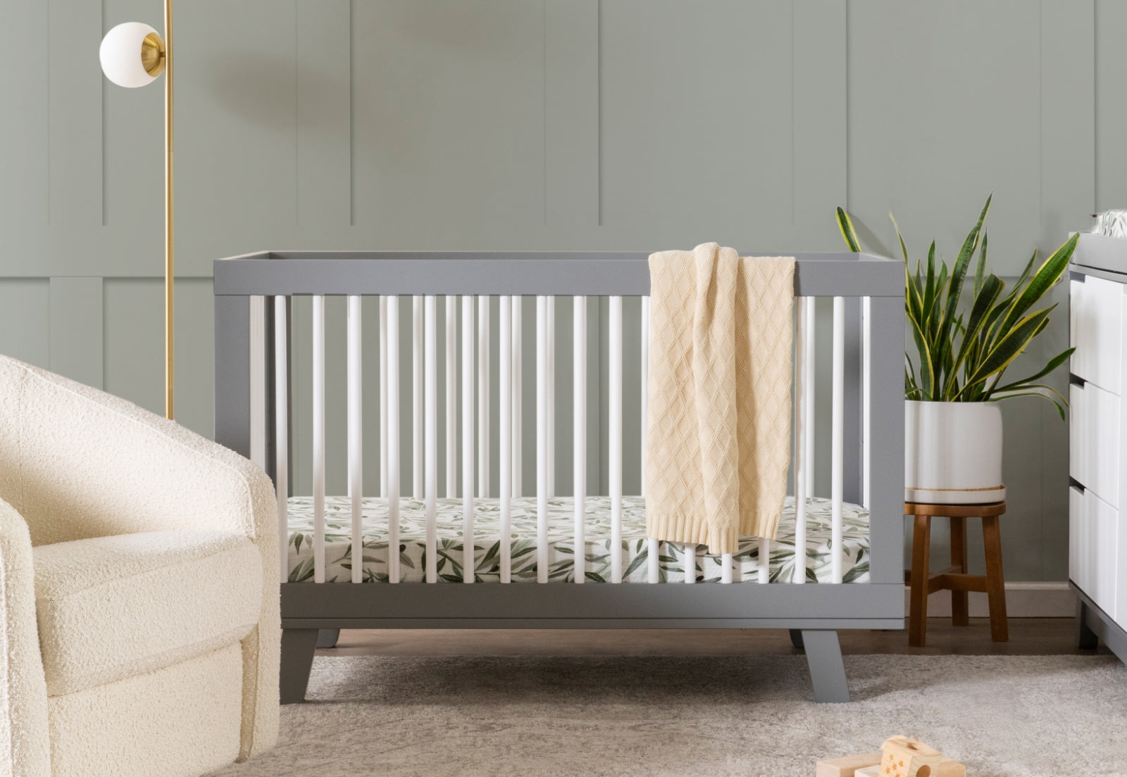 Babyletto Hudson 3 in 1 Convertible Crib with Toddler Conversion Kit Grey White