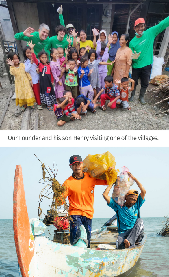 Our Founder and his son Henry visiting one of the villages